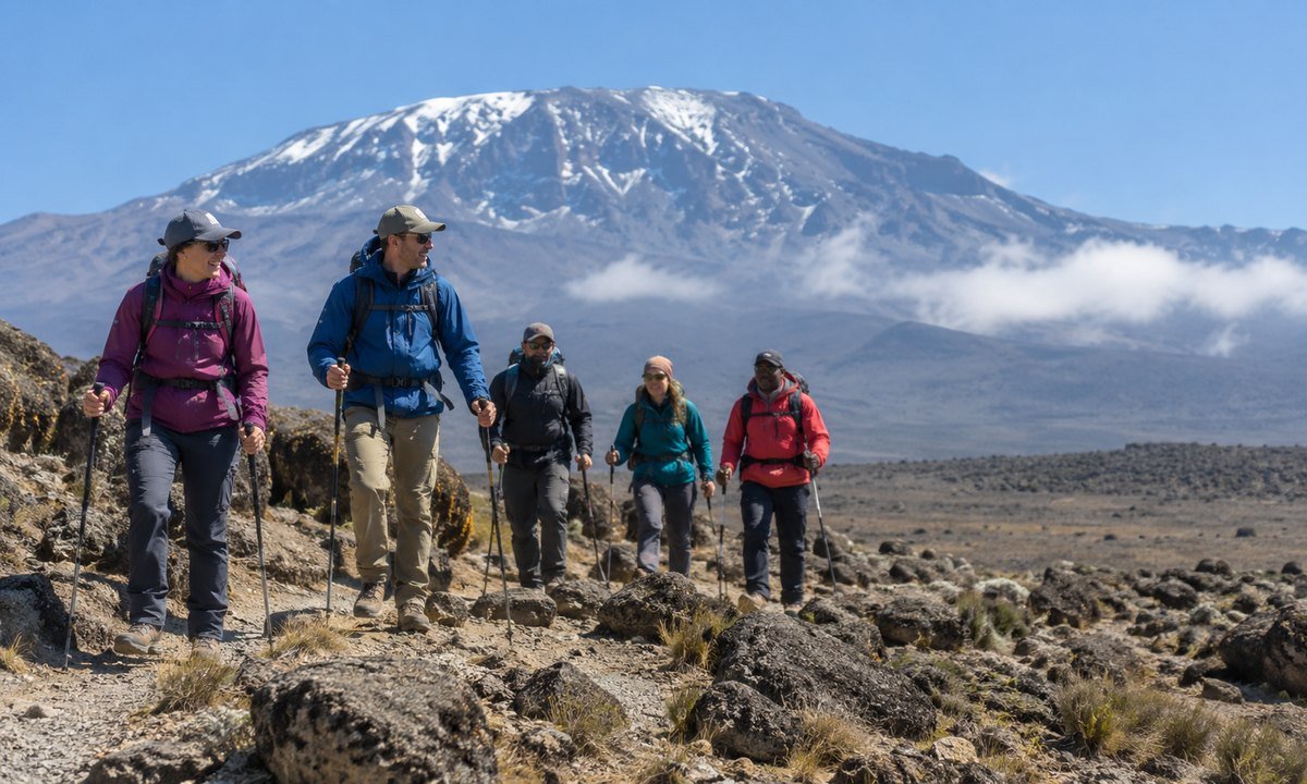 Private group trekking together on Mount Kilimanjaro